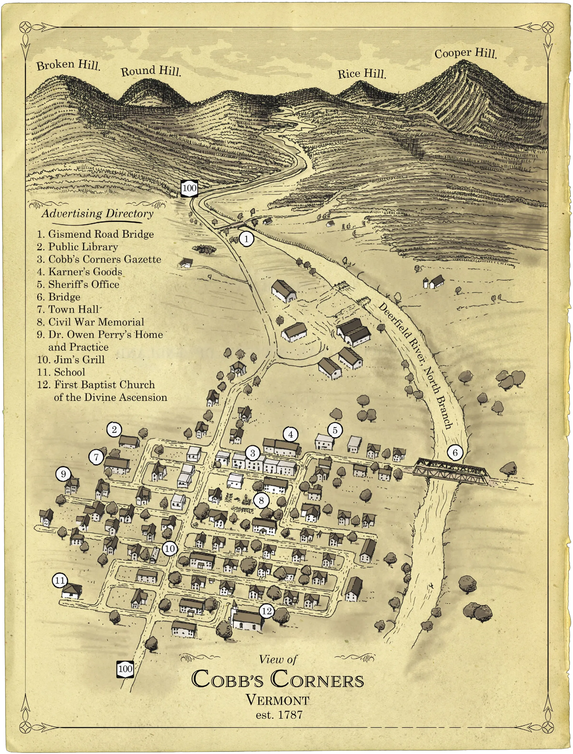Map of Cobb's Corners and surrounding hills
